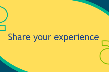 An image with the words 'Share your experience'